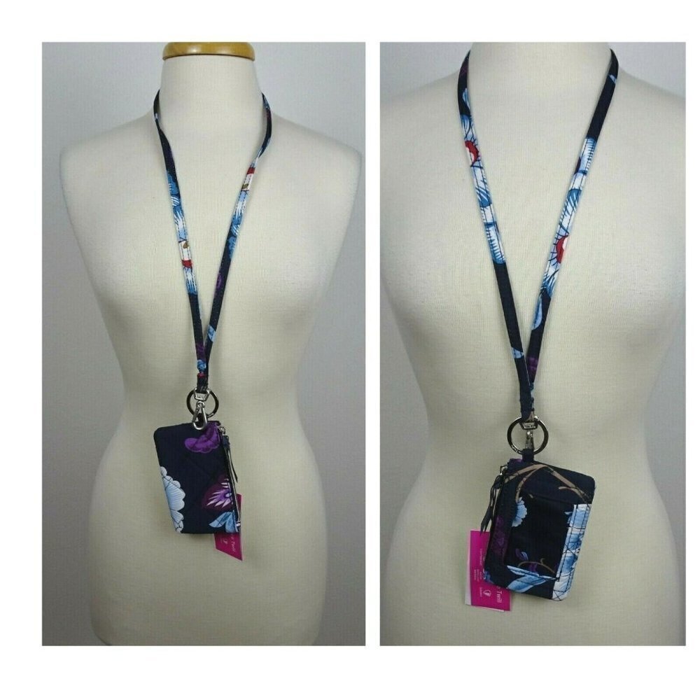 Vera Bradley MAYFAIR in BLOOM Zip ID Card Case & Lanyard Holder Water Repellant